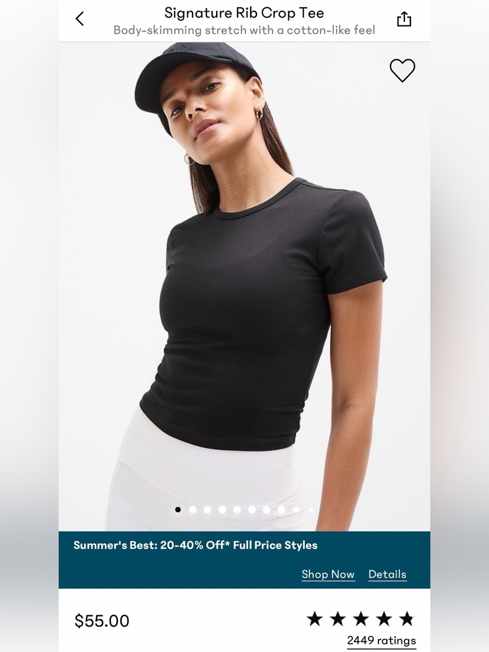 Athleta Black Signature Rib Crop Tee